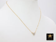 14 K Gold Filled CZ Chain Necklace, Gold Dainty Hammered Chain with Cubic Zirconia Charm Choker