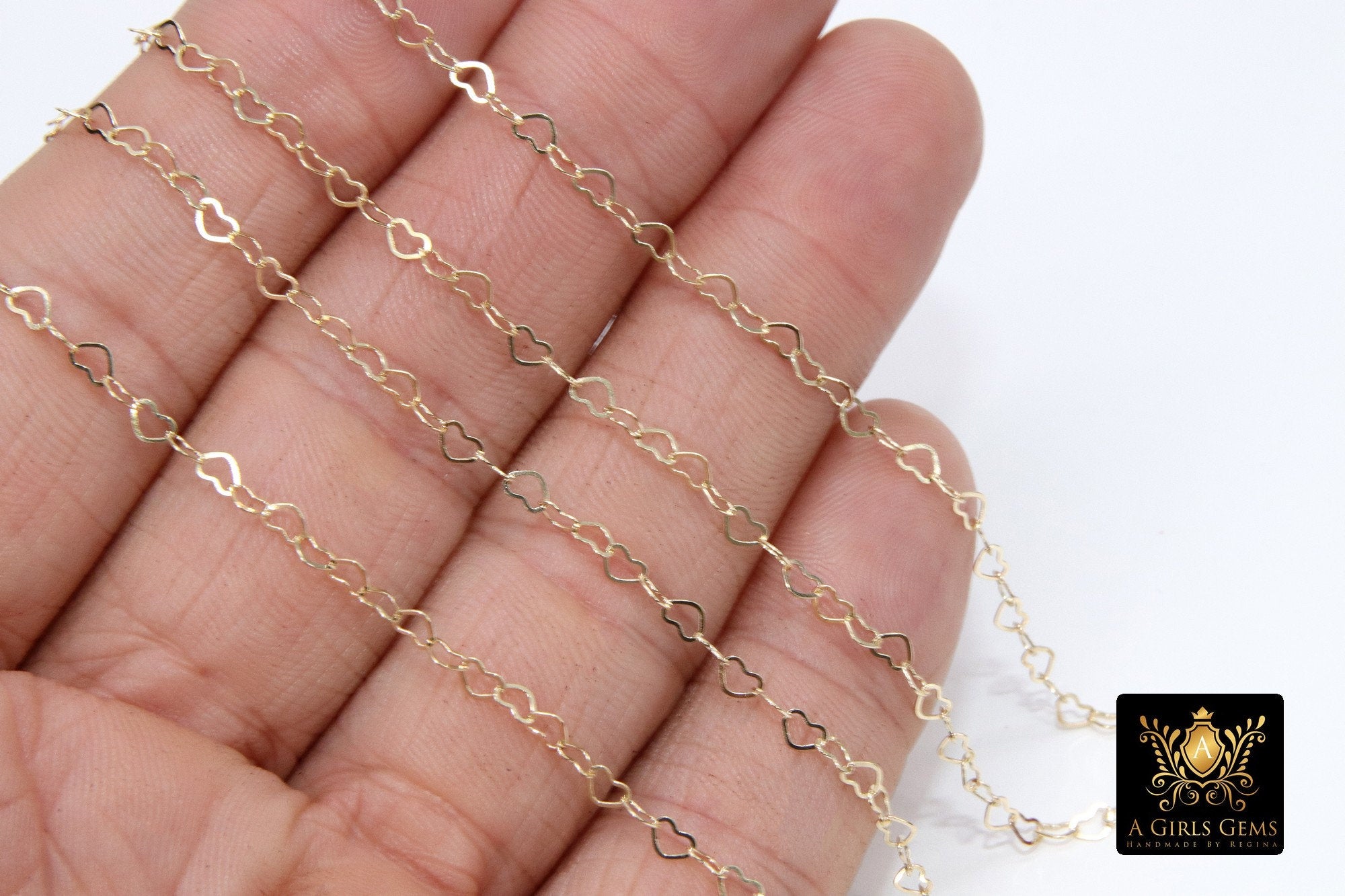 Gold Filled Heart Chains, 1.9 or 3.9 mm 12 K Gold Dainty Heart Shaped Chain CH# 718, 2.6 or 5 mm Unfinished Designer Chain