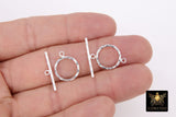 Large 925 Sterling Silver Textured Toggle Clasp Set, 17 x 14 mm Toggle Ring # 175,  23 mm Flat T Bar Stamped 925 Clasps - 1 Set