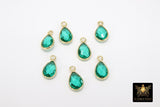 Emerald Teardrop Charms, Gold Plated Oval Green Gemstones #2840, Sterling Silver Birthstone Pendants