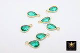 Emerald Teardrop Charms, Gold Plated Oval Green Gemstones #2840, Sterling Silver Birthstone Pendants