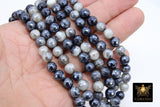 Electroplated Agate Beads, Faceted Black White Agate BS #220, Light Grey Pearlized Beads - 1 Strand