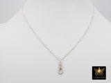 Silver Swivel Fob Chain Necklace, 925 Sterling Silver Rectangle Rolo Chain, Front Clasp Paperclip Chain Link Dainty Choker