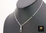 Silver Swivel Fob Chain Necklace, 925 Sterling Silver Rectangle Rolo Chain, Front Clasp Paperclip Chain Link Choker