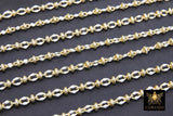Gold Beaded Sequin Enamel Chain, White or Black and Gold Beaded Dapped Chain CH #648, By the Yard Unfinished