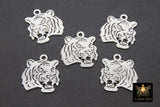 Silver Tiger Head Charm, Reversible Silver Plated Striped Tiger Head #3141, 14 x 15 mm