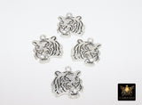 Silver Tiger Head Charm, Reversible Silver Plated Striped Tiger Head #3141, 14 x 15 mm