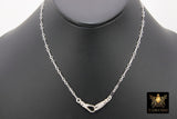 925 Sterling Silver Swivel Double Fob Necklace, Silver Paperclip and Rolo Everyday Choker, Rectangle Oval Chain Choker