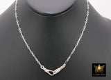 925 Sterling Silver Swivel Double Fob Necklace, Silver Paperclip and Rolo Everyday Choker, Rectangle Oval Chain Choker