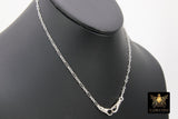 925 Sterling Silver Swivel Double Fob Necklace, Silver Paperclip and Rolo Everyday Choker, Rectangle Oval Chain Choker