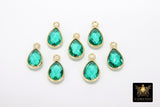 Emerald Teardrop Charms, Gold Plated Oval Green Gemstones #2840, Sterling Silver Birthstone Pendants