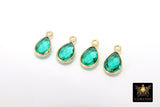 Emerald Teardrop Charms, Gold Plated Oval Green Gemstones #2840, Sterling Silver Birthstone Pendants