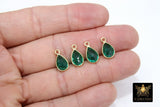 Emerald Teardrop Charms, Gold Plated Oval Green Gemstones #2840, Sterling Silver Birthstone Pendants