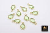 Green Amethyst Teardrop Charms, Gold Plated Faceted Light Green Gemstones #2837, Sterling Silver Birthstone Pendants