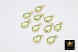 Green Amethyst Teardrop Charms, Gold Plated Faceted Light Green Gemstones #2837, Sterling Silver Birthstone Pendants