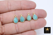 Natural Amazonite Teardrop Charms, Gold Plated Faceted Aqua Blue Gemstones #2828, Sterling Silver Pendants