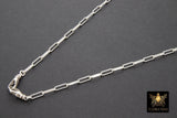 925 Sterling Silver Double Fob Necklace, Fob Swivel Charm Chain #939, Silver Drawn Paperclip Chain