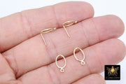 14 K Gold Hoop Stud Earrings, High Quality Gold Filled Oval Ring Stud Post Findings # 2841, 1 Loop Egg Shaped Minimalist Hoops