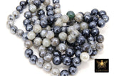 Electroplated Agate Beads, Faceted Black White Agate BS #227, Light Grey Pearlized Beads