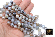 Electroplated White Agate Beads, Faceted Agate BS #238, Beige and Gray Beads