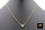 14 K Gold Filled CZ Chain Necklace, Gold Dainty Hammered Chain with Cubic Zirconia Charm Choker