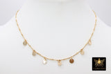 14 K Gold Filled Dangle Disc Necklace, 14 K Gold Filled Sequin Long Bar Choker #2077