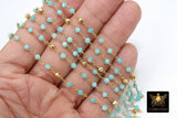 Natural Amazonite Rosary Chain, 4 mm Faceted Gold Pyrite, Wire Wrapped Blue Aqua Rosary Chain