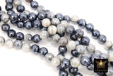 Electroplated Agate Beads, Faceted Black White Agate BS #220, Light Grey Pearlized Beads