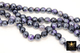 Electroplated Mystic Coated Agate Beads, Faceted Black Purple Agate BS #221, White Pearlized Beads