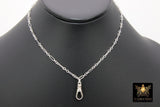 Silver Swivel Fob Chain Necklace, 925 Sterling Silver Rectangle Rolo Chain, Front Clasp Paperclip Chain Link Choker