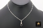Silver Swivel Fob Chain Necklace, 925 Sterling Silver Rectangle Rolo Chain, Front Clasp Paperclip Chain Link Dainty Choker