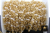 Dainty Beaded Sequin Enamel Chain, White and Gold Rolo Dapped Chain CH #646, By the Yard Unfinished