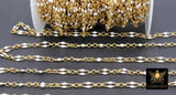 Dainty Beaded Sequin Enamel Chain, White and Gold Rolo Dapped Chain CH #646, By the Yard Unfinished