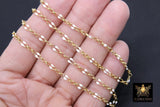 Dainty Beaded Sequin Enamel Chain, White and Gold Rolo Dapped Chain CH #646, By the Yard Unfinished