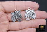 Silver Tiger Head Charm, Reversible Silver Plated Striped Tiger Head #3141, 14 x 15 mm