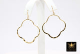 Textured Gold 50 mm Clover Hoop Ear Rings, 37 mm Glittery Gold Charms # 949, High Quality Quatrefoil Light Weight Wire Hoops Finding