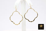 Textured Gold 50 mm Clover Hoop Ear Rings, 37 mm Glittery Gold Charms # 949, High Quality Quatrefoil Light Weight Wire Hoops Finding