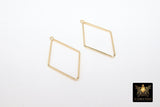 Textured Gold Diamond Hoop Ear Rings, 26 x 42 mm Glittery Gold Charms #924, High Quality Charms