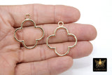 Textured Gold Clover Hoop Ear Rings, 33 mm Glittery Gold Charms #958, High Quality Quatrefoil Light Weight Wire Hoops Finding