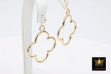 Textured Gold Clover Hoop Ear Rings, 33 mm Glittery Gold Charms #958, High Quality Quatrefoil Light Weight Wire Hoops Finding