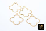 Textured Gold Clover Hoop Ear Rings, 33 mm Glittery Gold Charms #958, High Quality Quatrefoil Light Weight Wire Hoops Finding