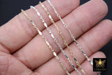 14 K Gold Filled Dapped Bar Jewelry Chains, 8.2 mm 925 Sterling Silver Bars CH #824, Unfinished Long Short Chain