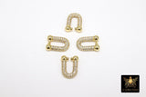 Gold Horseshoe Link Clip, CZ Pave Beaded End Clasp for Chain Links #282, U Shape Shackle Horseshoe Connectors