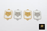 Gold Tiger Head Charm or Connectors, Silver White Shell Lion Head # 918, Rectangle Pendant for Bracelet or Animal Jewelry