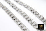 Silver Curb Chain, 14 mm 304 Stainless Steel Large Heavy Flat CH #106, Cuban Flat Oval Unfinished Silver Chains