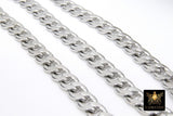 Silver Curb Chain, 14 mm 304 Stainless Steel Large Heavy Flat CH #106, Cuban Flat Oval Unfinished Silver Chains