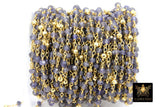 22k Gold Plated Iolite Chain, Pyrite 4 mm Chains for Jewelry Making CH# 450, Wire Wrapped Water Sapphire Beads Unfinished