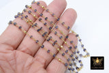 22k Gold Plated Iolite Chain, Pyrite 4 mm Chains for Jewelry Making CH# 450, Wire Wrapped Water Sapphire Beads Unfinished