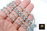 Blue Crystal Chain, 4 mm Gold Chains for Jewelry Making CH #423, Maui Ocean Blue Beaded Rosary