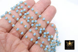 Blue Crystal Rosary Chain, 4 mm Gold Chains for Jewelry Making CH #423, Maui Ocean Blue Beaded Rosary